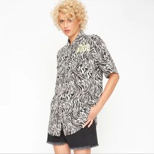 Free People x Sandrine Rose Zebra Animal Print Short Sleeve Top Size L